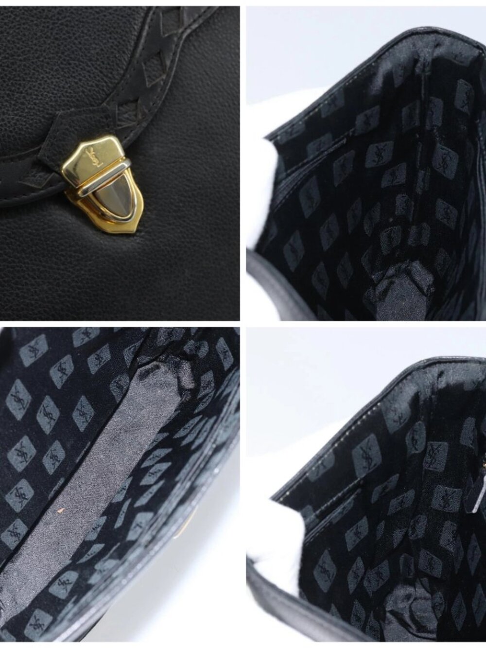 SAINT LAURENT Hand Bag Leather Black Gold Auth 174481 - Picture 13 of 15